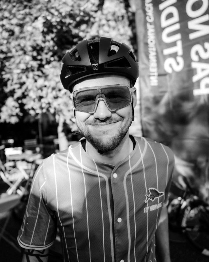 Piero Sestak, managing director of Sideways Cycling, in helmet and glasses